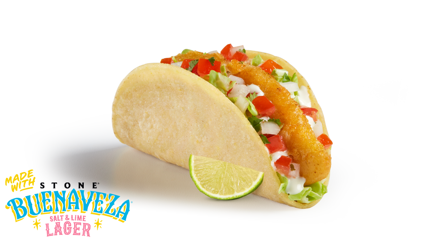 NEW Beer Battered Crispy Fish Taco made with Stone® Buenaveza Salt & Lime Lager