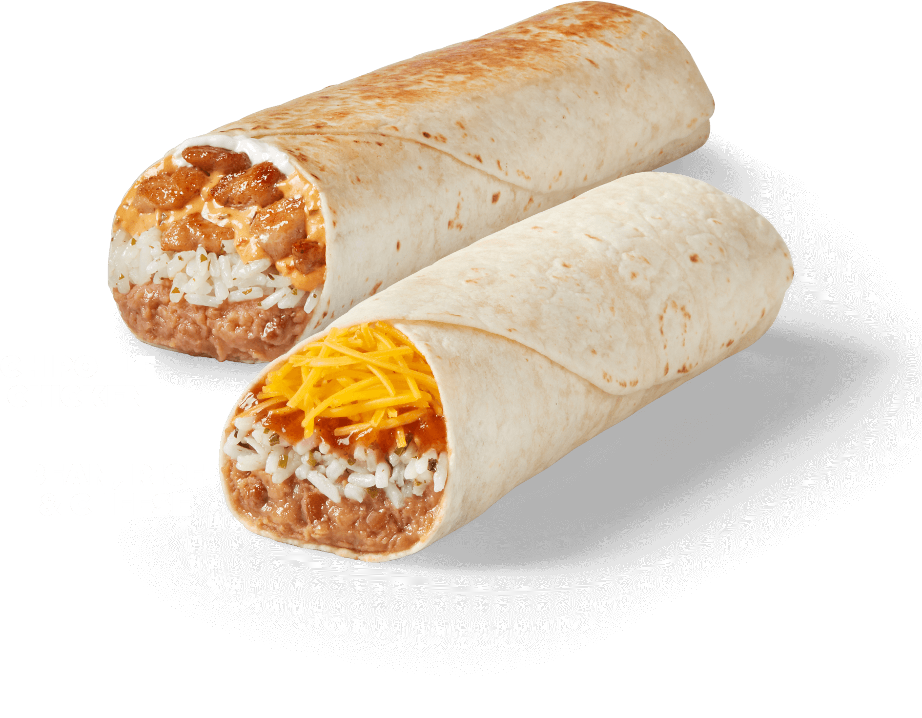 Featuring the Chipotle Chicken Burrito and Bean, Rice, and Cheese Burrito