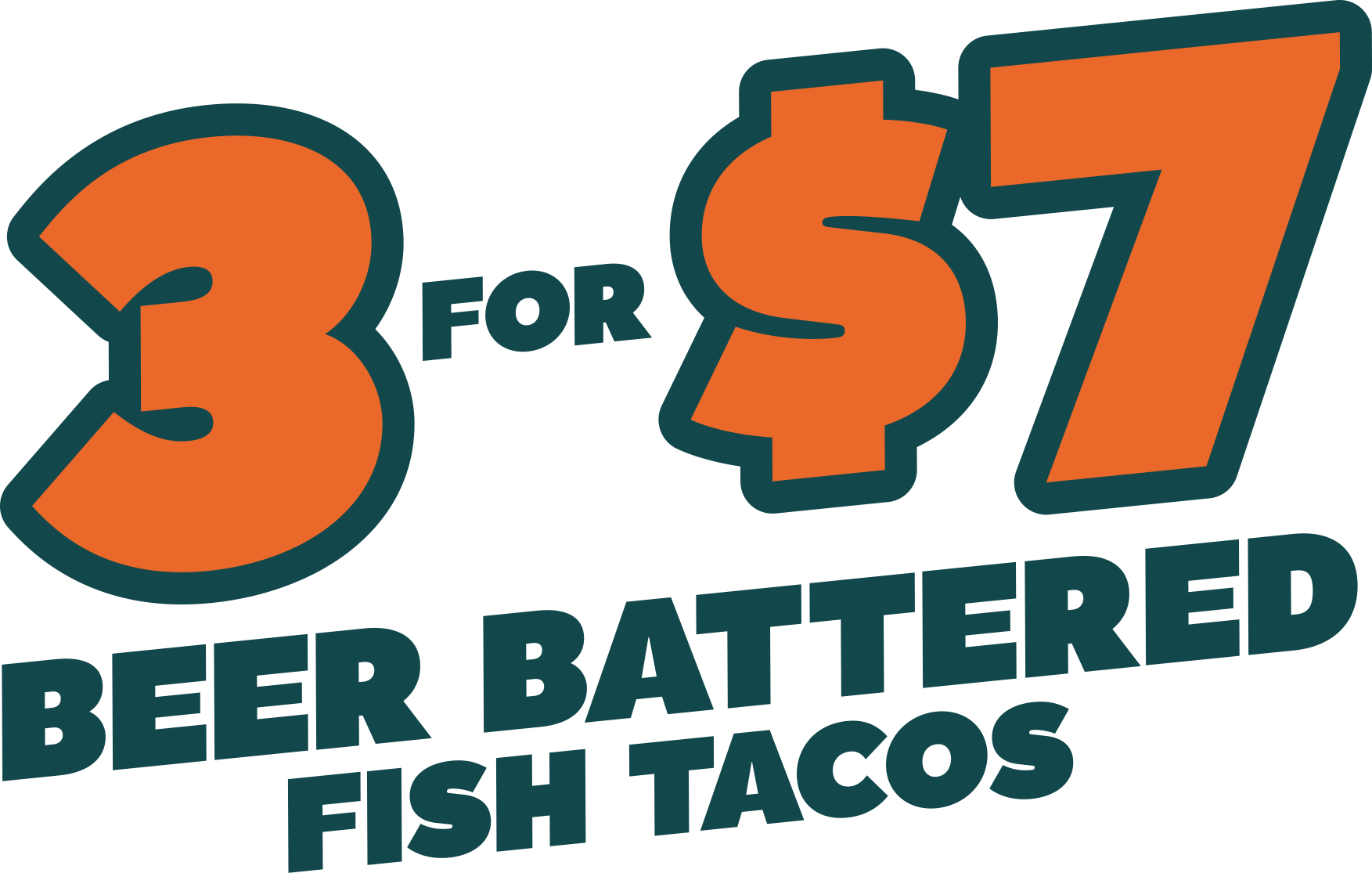 3 for $7 Beer Battered Fish Tacos