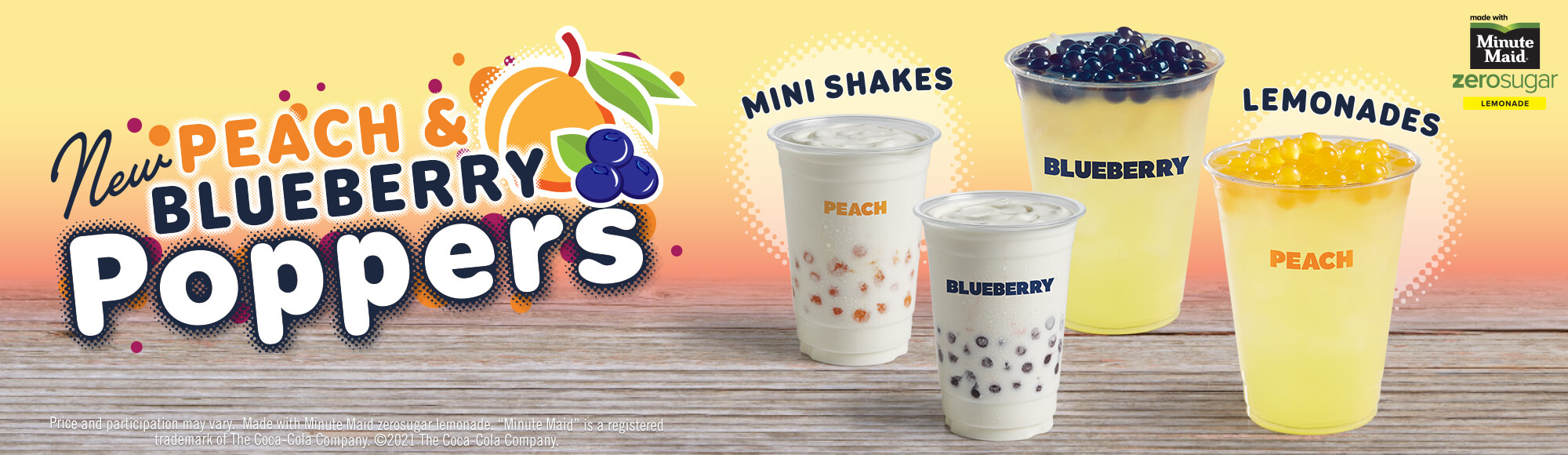 New Peach and Bluebery Poppers. Try them on our Mini Shakes and Lemonades.